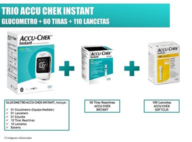 TRIO ACCU CHEK INSTANT: GLUCOMETRO, 60 TIRAS REACTIVAS Y 110 LANCETAS