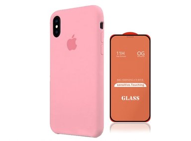 CASE IPHONE XS MAX SILICONA ROSA + MICA VIDRIO COMPLETO - 1