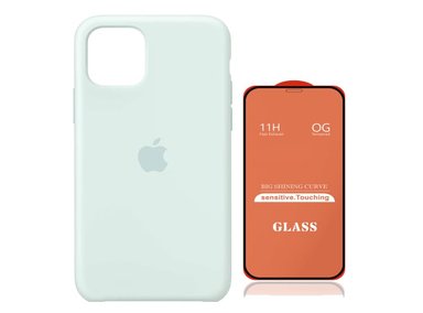 CASE IPHONE 12 12 PRO SILICONA TURQUESA + MICA VIDRIO COMPLETO - 1