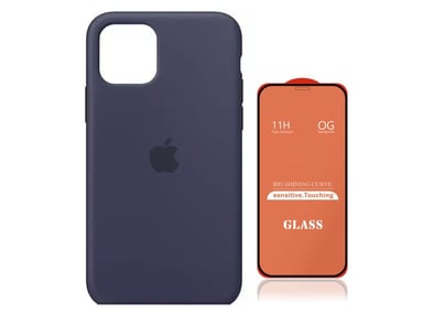 CASE IPHONE 12 PRO MAX SILICONA AZUL + MICA VIDRIO COMPLETO - 1