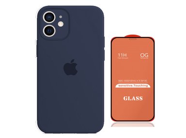 CASE IPHONE 11 SILICONA P/CÁMARA AZUL + MICA VIDRIO COMPLETO - 1