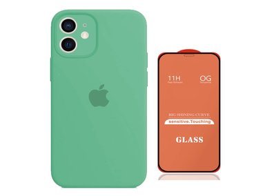 CASE IPHONE 11 SILICONA P/CÁMARA TURQUESA + MICA VIDRIO COMPLETO - 1
