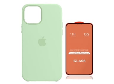 CASE IPHONE 12 PRO MAX SILICONA MENTA + MICA VIDRIO COMPLETO - 1