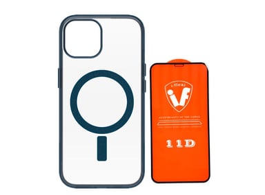 CASE CLEAR CON MAGSAFE MAGNETICO PARA IPHONE 15 PRO MAX AZUL + MICA DE VIDRIO 11D COMPLETO - 1