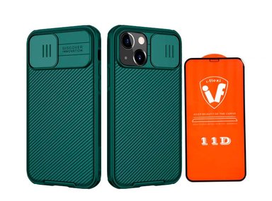 CASE NILLKIN CAMSHIELD PARA IPHONE 15 VERDE + MICA DE VIDRIO 11D COMPLETO - 1