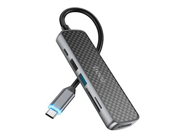 LECTOR MULTIPUERTO HOCO ADAPTADOR 6 EN 1 HB24 MULTIFUNCIÓN USB-C 60W - NEGRO - 1
