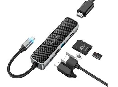 LECTOR MULTIPUERTO HOCO ADAPTADOR 6 EN 1 HB24 MULTIFUNCIÓN USB-C 60W - NEGRO - 3