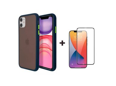 FUNDA MATE Y VIDRIO TEMPLADO PARA IPHONE 12 PRO MAX AZUL - 1