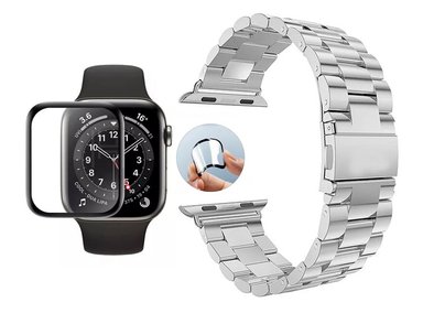 CORREA PARA APPLE WATCH 45MM METALICA ESLABON PLATA + MICA CERAMICA COMPLETA - 1