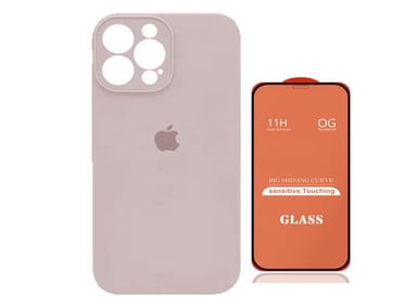 CASE IPHONE 15 PRO SILICONA CON P/CÁMARA NUDE + MICA DE VIDRIO COMPLETO - 1
