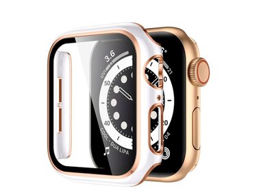 CORREA APPLE WATCH ELÁSTICA LISA + CASE BUMPER METALIZADO 44MM BLANCO - 2