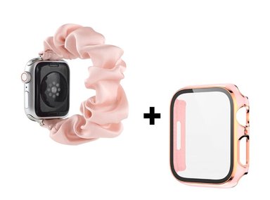 CORREA APPLE WATCH ELÁSTICA LISA + CASE BUMPER METALIZADO 42MM NUDE - 1