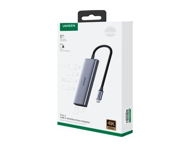 ADAPTADOR UGREEN USB-C CM511 (20956A) 6EN1 HUB 3X USB 3.0 / 1X HDMI / 1X SD / 1X TARJETA TF - NEGRO - 2