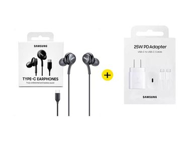 AUDIFONO SAMSUNG AKG TIPO C + CARGADOR SAMSUNG 25W CON CABLE TIPO-C BLANCO - 1
