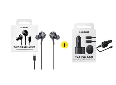 AUDIFONO SAMSUNG AKG TIPO C + CARGADOR DE AUTO 45W NEGRO - 1