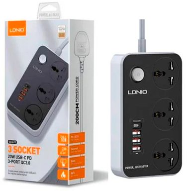 TOMACORRIENTE SC3412 LDNIO CARGA RAPIDA 3 USB-A Y 1 USB-C