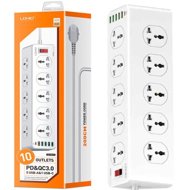 EXTENSIÓN TOMACORRIENTE 10 TOMAS Y 6 USB - LDNIO SC10610