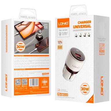 CARGADOR LDNIO Q2319 DE 30W 2 PUERTOS USB-A+USB-C GAN TECH BLANCO - 4