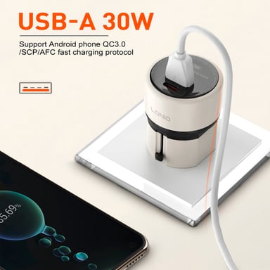 CARGADOR LDNIO Q2319 DE 30W 2 PUERTOS USB-A+USB-C GAN TECH BLANCO - 5