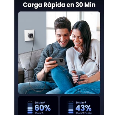 ADAPTADOR CARGADOR 20W MINI UGREEN CD318 USB-C GAN - GRIS - 4