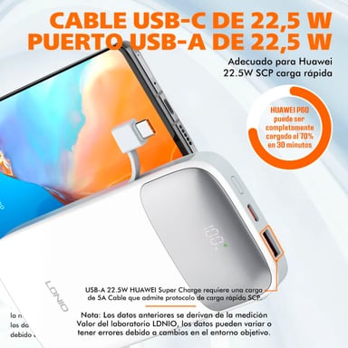 POWER BANK BATERIA EXTERNA LDNIO PQ19 DIGITAL DE 10000MAH BLANCO - 2