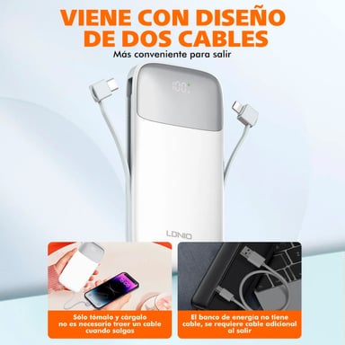 POWER BANK BATERIA EXTERNA LDNIO PQ19 DIGITAL DE 10000MAH BLANCO - 3