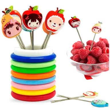 SET MINARI 8 MINI TENEDORES PALILLOS CON DISEÑO PARA LONCHERA DE NIÑOS 07P MULTICOLOR