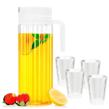 JARRA DE VIDRIO CON TAPA 1.2 L + 4 VASOS 8 OZ 697J