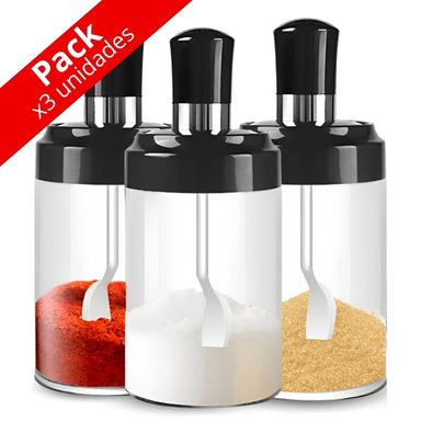 SET X3 CONDIMENTEROS ESPECIEROS FRASCOS DE VIDRIO CON CUCHARITA 826C