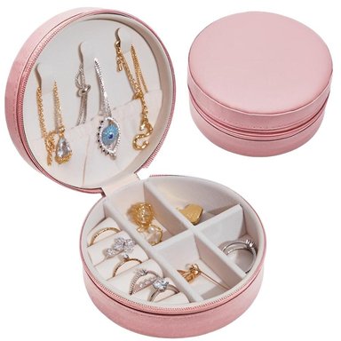JOYERO MINARI CIRCULAR ROSADO ORGANIZADOR DE JOYAS ANILLOS PORTÁTIL ESTUCHE DE VIAJE RS J134