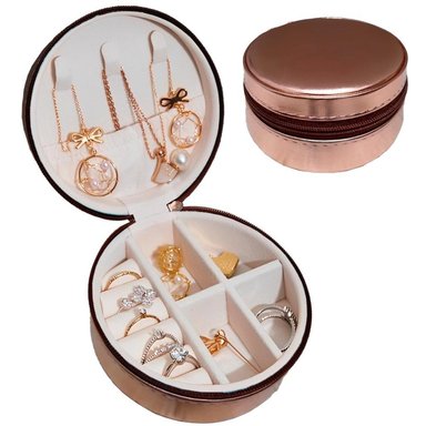 JOYERO MINARI CIRCULAR ORO ROSA ORGANIZADOR DE JOYAS ANILLOS PORTÁTIL ESTUCHE DE VIAJE GD J134