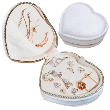 JOYERO MINARI CORAZÓN TERCIOPELO BLANCO ORGANIZADOR DE JOYAS ANILLOS PORTÁTIL B C137