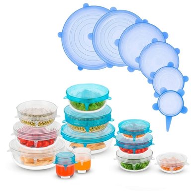 PACK 18 ACCESORIOS COCINA MINARI MULTICOLOR TAPAS SILICONA ELASTICAS AJUSTABLES TAPERS CONTENDORES