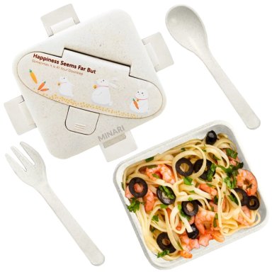 TÁPER LONCHERA DE FRUTAS ALIMENTOS MINARI BLANCO PARA NIÑOS + CUBIERTOS L97