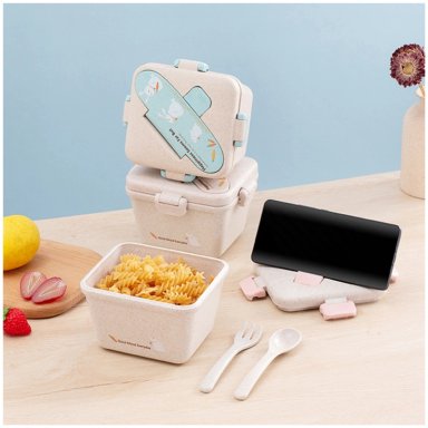 TÁPER LONCHERA DE FRUTAS ALIMENTOS MINARI BLANCO PARA NIÑOS + CUBIERTOS L97 - 3