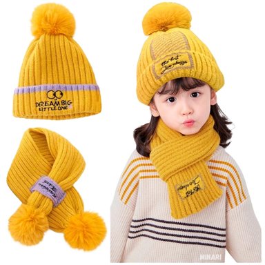 GORRO Y BUFANDA CON POMPÓN ACCESORIOS PARA BEBÉS Y NIÑOS AM GB58