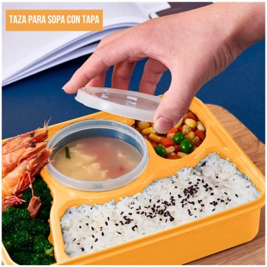 LONCHERA MINARI 4 DIVISIONES AMARILLO TÁPER DE COMIDA ALIMENTOS + CUBIERTO 70V - 2