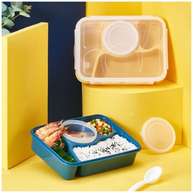 LONCHERA MINARI 4 DIVISIONES AMARILLO TÁPER DE COMIDA ALIMENTOS + CUBIERTO 70V - 4