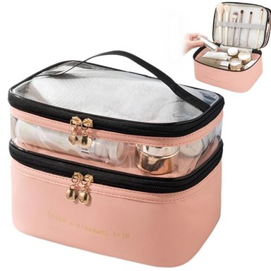 BOLSA NECESER MINARI CUERO PU ROSADO ORGANIZADOR DE MAQUILLAJE COSMÉTICOS DE 94V
