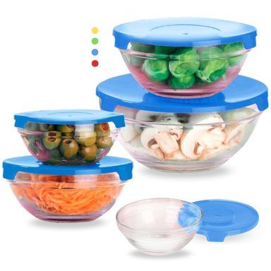 SET 05 BOWLS DE VIDRIO TÁPERS HERMÉTICOS CON TAPA 45V COLOR ALEATORIO