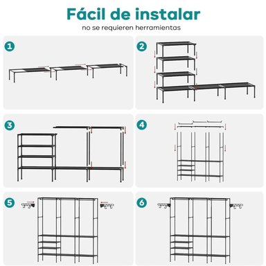 ROPERO PERCHERO ORGANIZADOR ARMARIO CLOSET 3 CUERPOS NEGRO 71P - 2