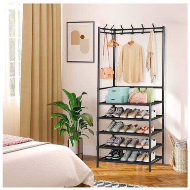 ZAPATERA MINARI NEGRO CON PERCHERO ESQUINERO ORGANIZADOR COLGADOR ROPA NG P60 - 4