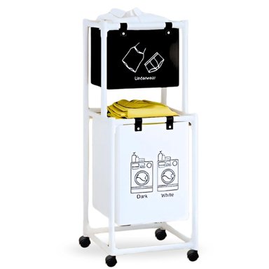 CESTA ORGANIZADOR DE ROPA PARA LAVANDERÍA 2 NIVELES CON RUEDAS BL CL20
