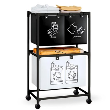 CESTA ORGANIZADOR DE ROPA PARA LAVANDERÍA 3 COMPARTIMIENTOS CON RUEDAS NG CL30
