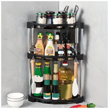 ORGANIZADOR ESQUINERO 3 NIVELES CON GANCHOS PARA COCINA NEGRO A77