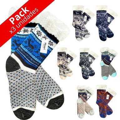 PACK X3 MEDIAS PANTUFLAS DE CARNERO UNISEX M10 -DISEÑO ALEATORIO - 1