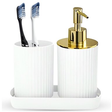 SET DE 3 ACCESORIOS PARA BAÑO DISPENSADOR DE JABÓN ELEGANTE BLANCO KB3
