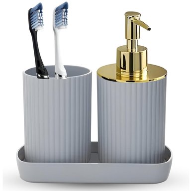 SET DE 3 ACCESORIOS PARA BAÑO DISPENSADOR DE JABÓN ELEGANTE GRIS KB3