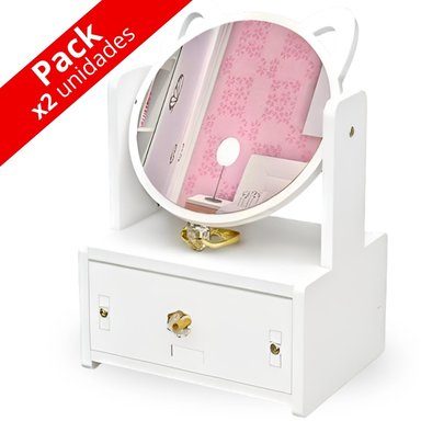 PACK X2 ORGANIZADOR DE MAQUILLAJE Y JOYAS CON ESPEJO GATITO JG1 - 1