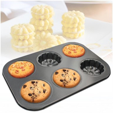 MOLDE ANTIADHERENTE 06 MUFFINS GALLETAS CUPCAKES DISEÑO FLOR J33